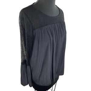 Lola & Sophie Black Long Flared Sleeve Round Neck Pullover Blouse Size S Small